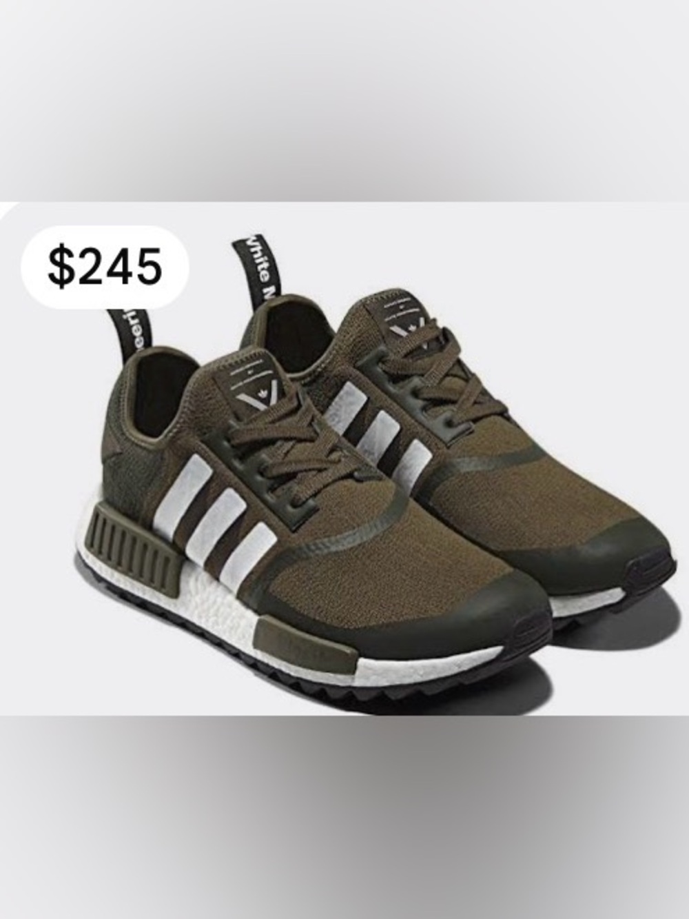 Adidas collab white mountaineering nmd r1 trail primeknit trace olive size 10.5